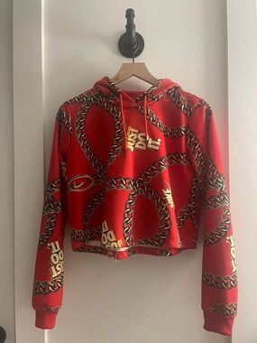 NIKE SIZE S GRAPHIC CHAIN PRINT CROPPED HOODIE - NEW